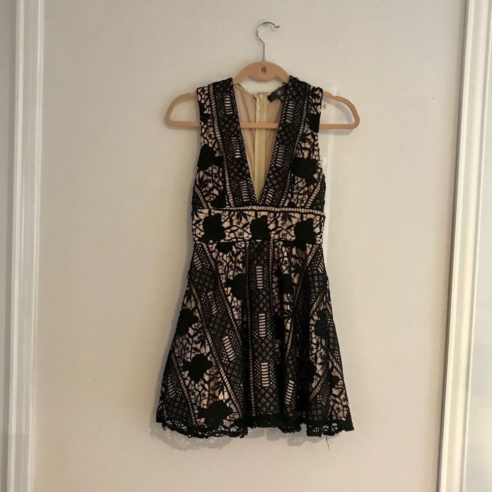 Petite low cut lace dress